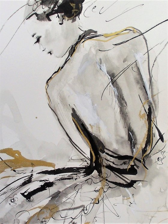 Woman  ink drawing series-Figurative drawing on paper