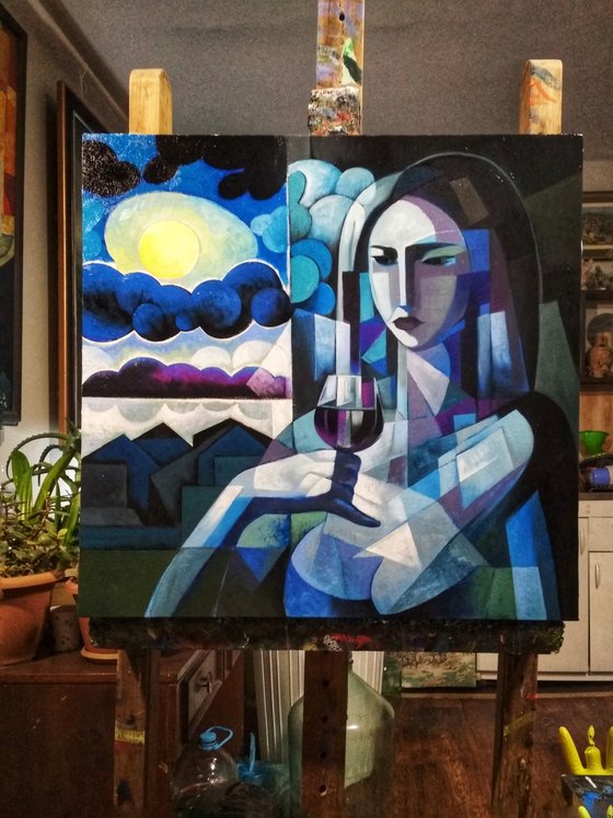 Night (60x60cm,  oil painting, ready to hang)
