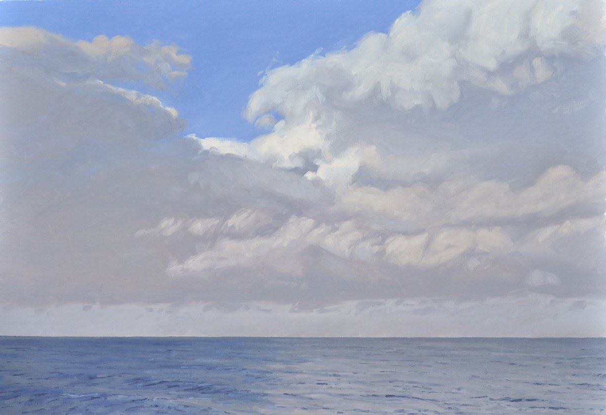 Impressionistic Landscape Oil Painting By Anne Baudequin, 51 X 35, Clouds Over The Sea, Original Artwork