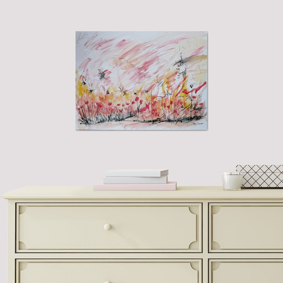 Fleurs rouges en fête - Watercolour