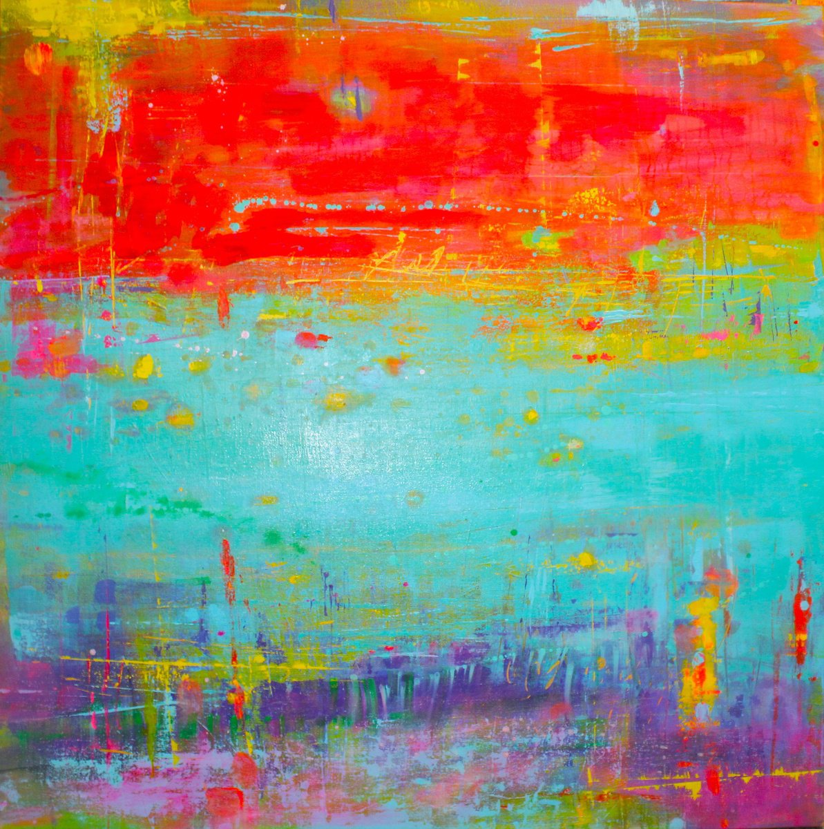 Abstract Acrylic Painting By Laura Spring, 36 X 36", Summer Touch, Original Artwork