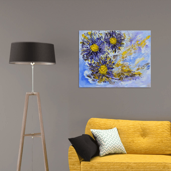 Angel's sky with a touch of Van Gogh ABSTRACT FLOWERS IMPRESSIONISTIC READY TO HANG FREE SHIPPING