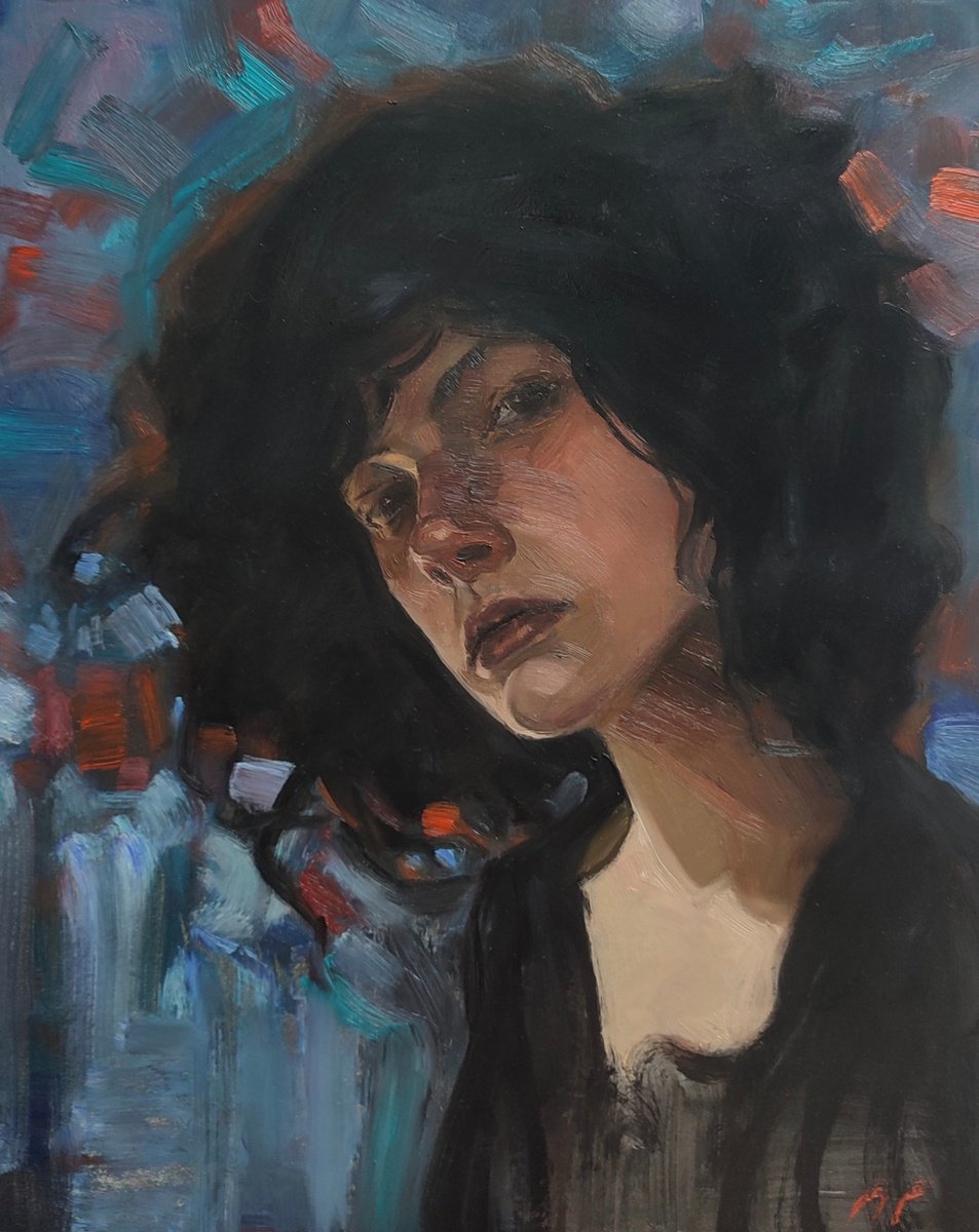 Impressionistic Portrait Oil Painting By Pavel Guliaev, 19 X 22", Cloud Of Hair, Original Artwork