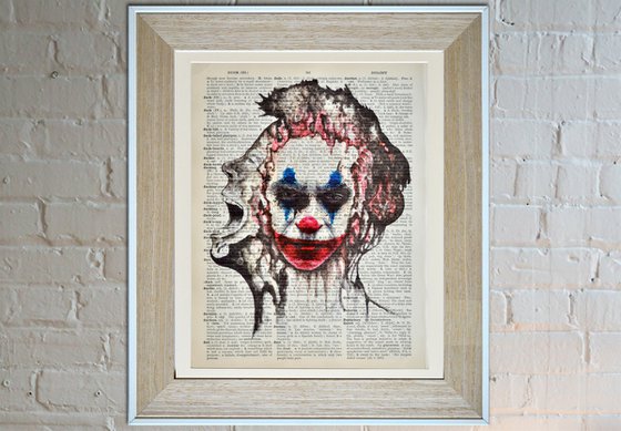 Joker - Someone In My Head - Collage Art on Large Real English Dictionary Vintage Book Page