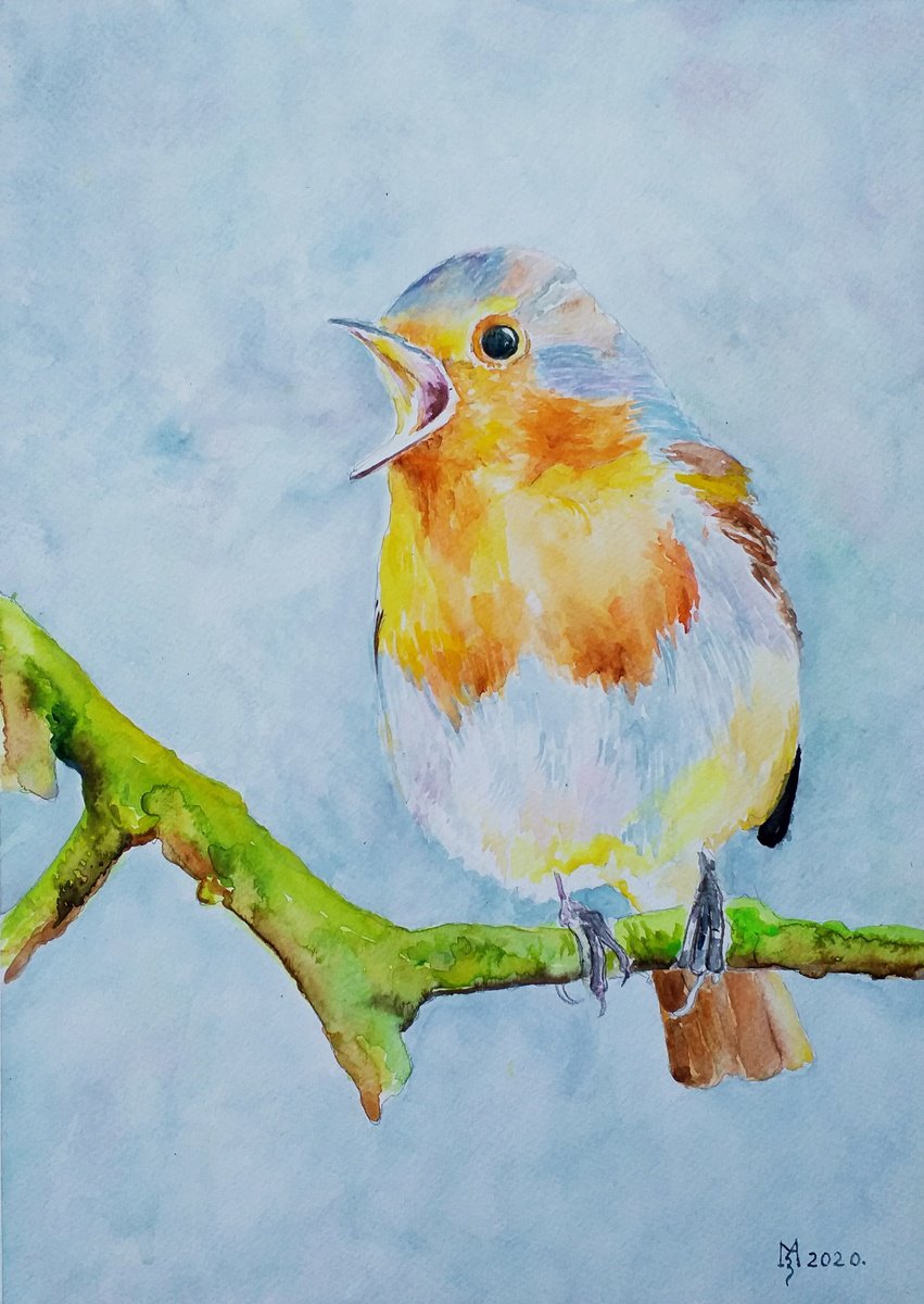 Impressionistic Animal Watercolour By Zoran Mihajlovic Muza, 10 X 15", Tweet, Original Artwork