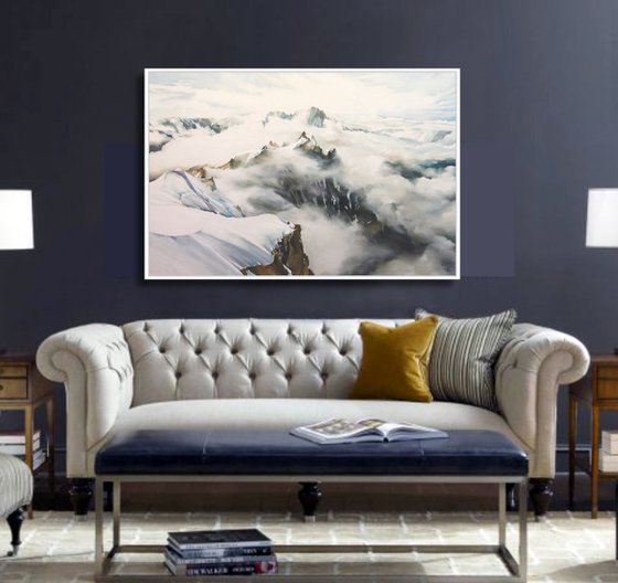 Winter In The Alps LARGE FRAMED 33x49 inches