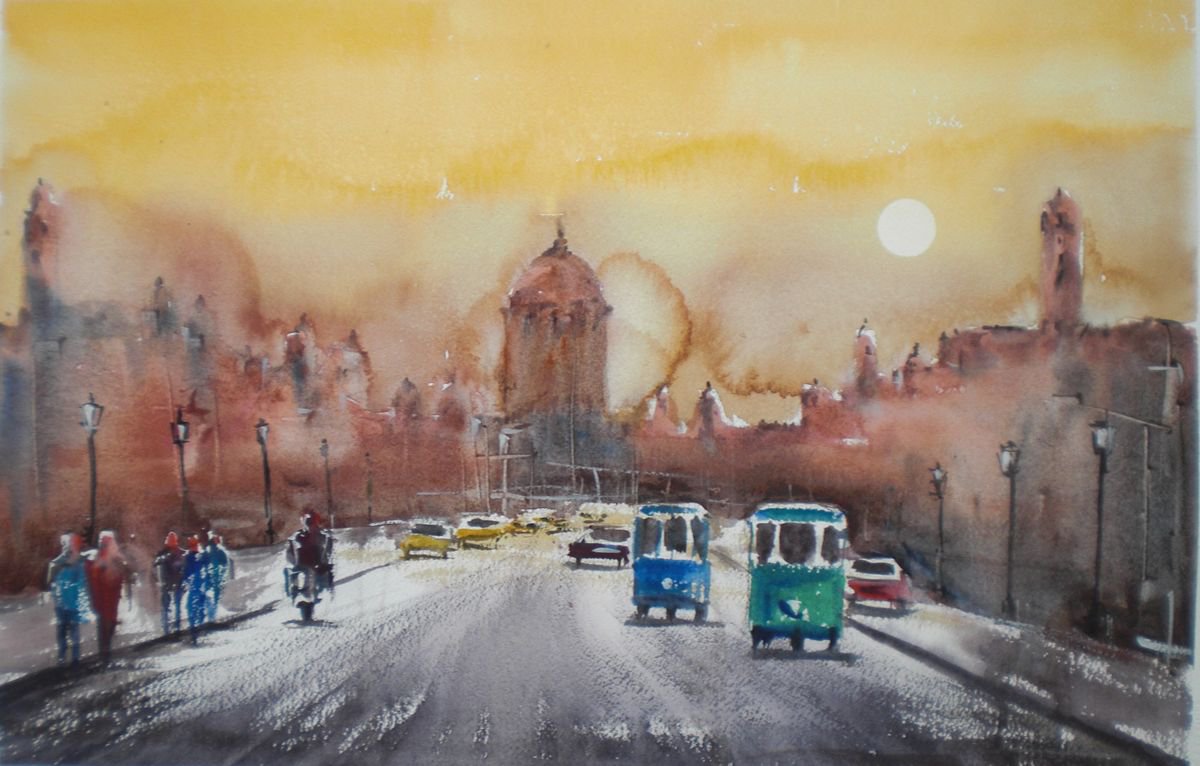 Expressive Cityscapes Watercolour By Giorgio Gosti, 21 X 13, An Imaginary City 6, Original Artwork