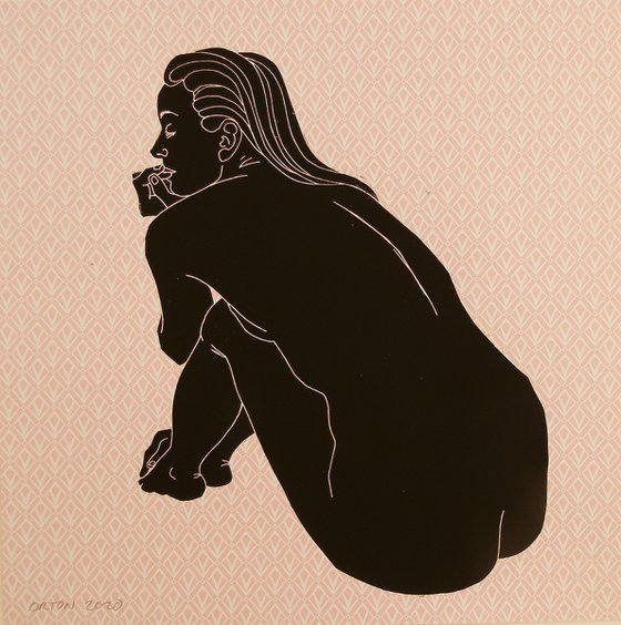 Seated Nude Lino Cut Hand Pulled Print