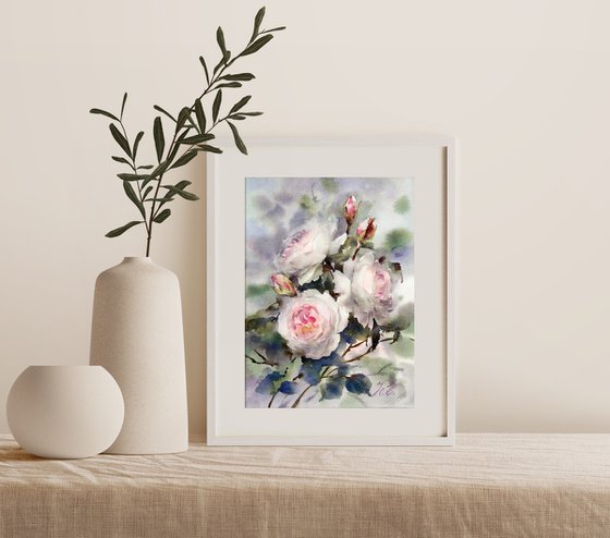 Watercolor roses on grey