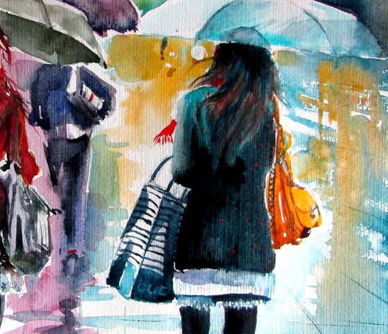Rainy day with umbrellas II