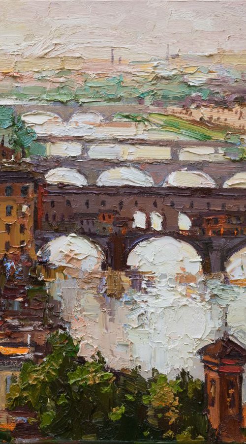 The bridges of Florence - Italy Landscape painting by Anastasiia Valiulina