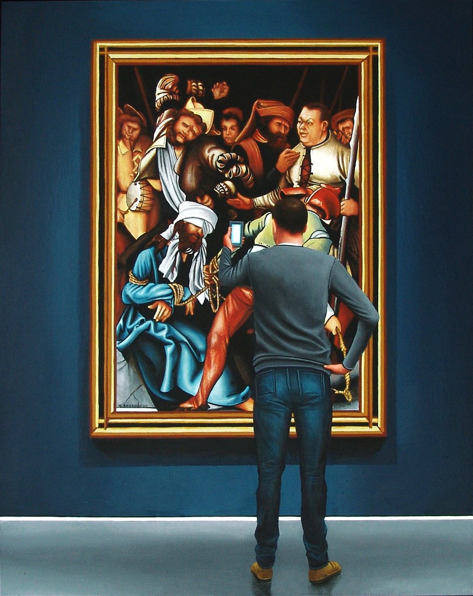 Photorealistic Portrait Acrylic Painting By Gerard Boersma, 30 X 37, Mocking Of Christ, Original Artwork