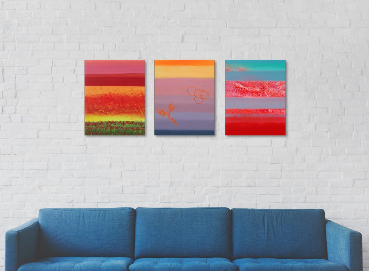 Calm, Triptych ndeg 3 Paintings by Davide De Palma