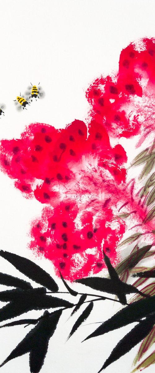 Celosia, Bamboo and Bees by Ilana Shechter