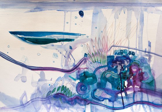 The Sinking Boats II, 50 H x70 W x0.1 D cm 19.6 H x27.5 W inch, Watercolor on paper