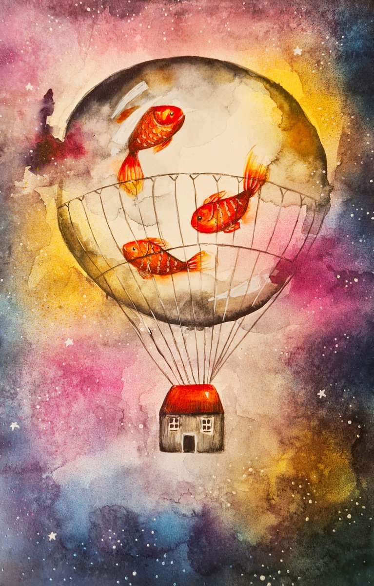 Surrealistic Animal Watercolour By Evgenia Smirnova, 15 X 22, Lifted By Silence, Original Artwork