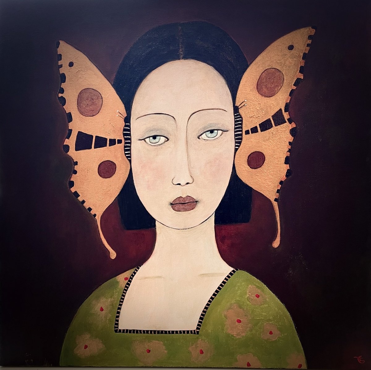 The Lady With Golden Butterflies By Eleanor Gabriel, 20 X 20, Artwork For Sale On Artfinder