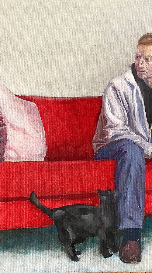 Portrait of the Artist with a Young Cat 2019 by Wayne Peachey