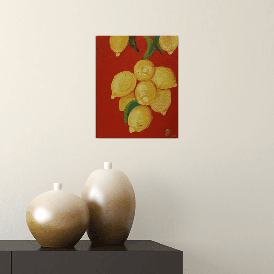 Golden Lemons on Red
