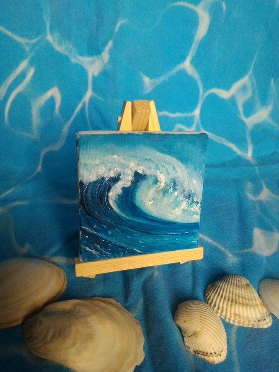 Miniature wave seascape #05 - Easel included