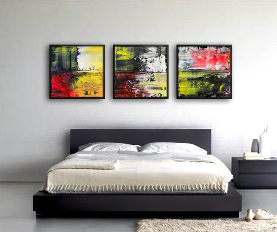 We See Through You - Save As A Series - Original PMS Abstract Triptych Acrylic Paintings On Wooden Panels, Framed - 78" x 26"