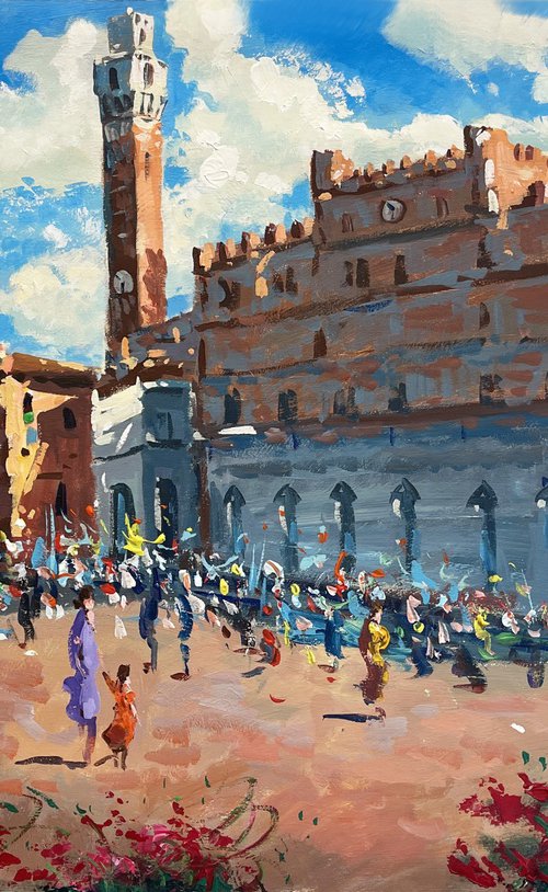 Siena Piazza del Campo Oil Painting by Agostino Veroni