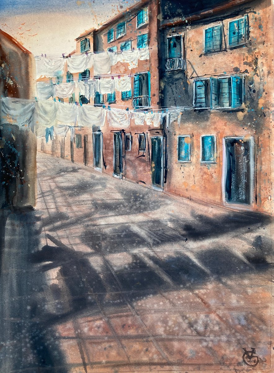 Impressionistic Cityscapes Watercolour By Valeria Golovenkina, 22 X 30", Castello, Original Artwork