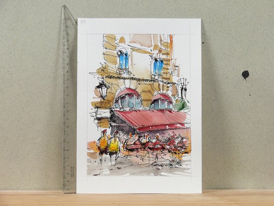 Parisian Cafe Watercolor Art