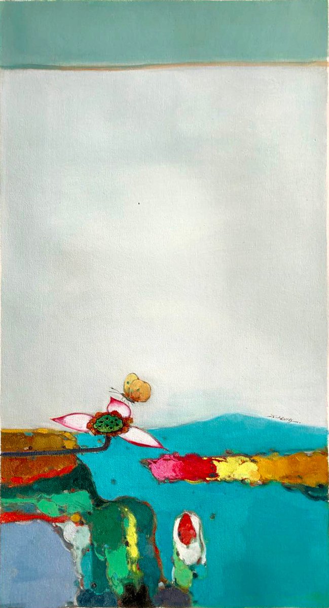 Impressionistic Botanical Oil Painting By Kunlong Wang, 16 X 31", Floral K025, Original Artwork