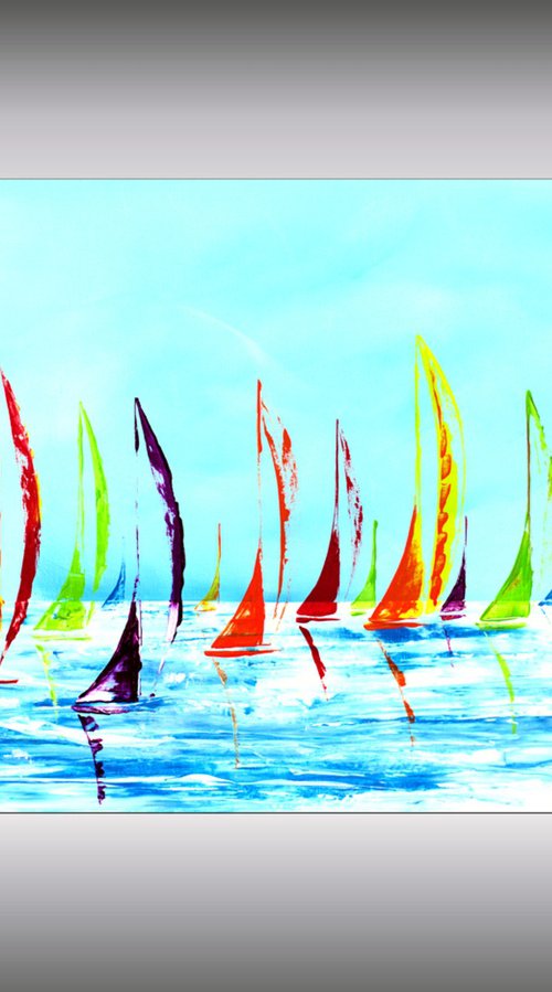 Happy Mess- Abstract- Colourfull Sailboat Painting- Large Acrylic Art Canvas Wart Art Ready to hang by Edelgard Schroer