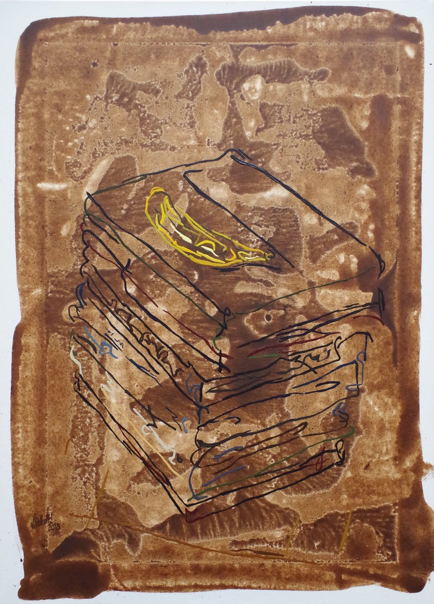 Expressive Abstract Acrylic Painting By Uli Lachelt, 31 X 43", Resting Banana, Original Artwork