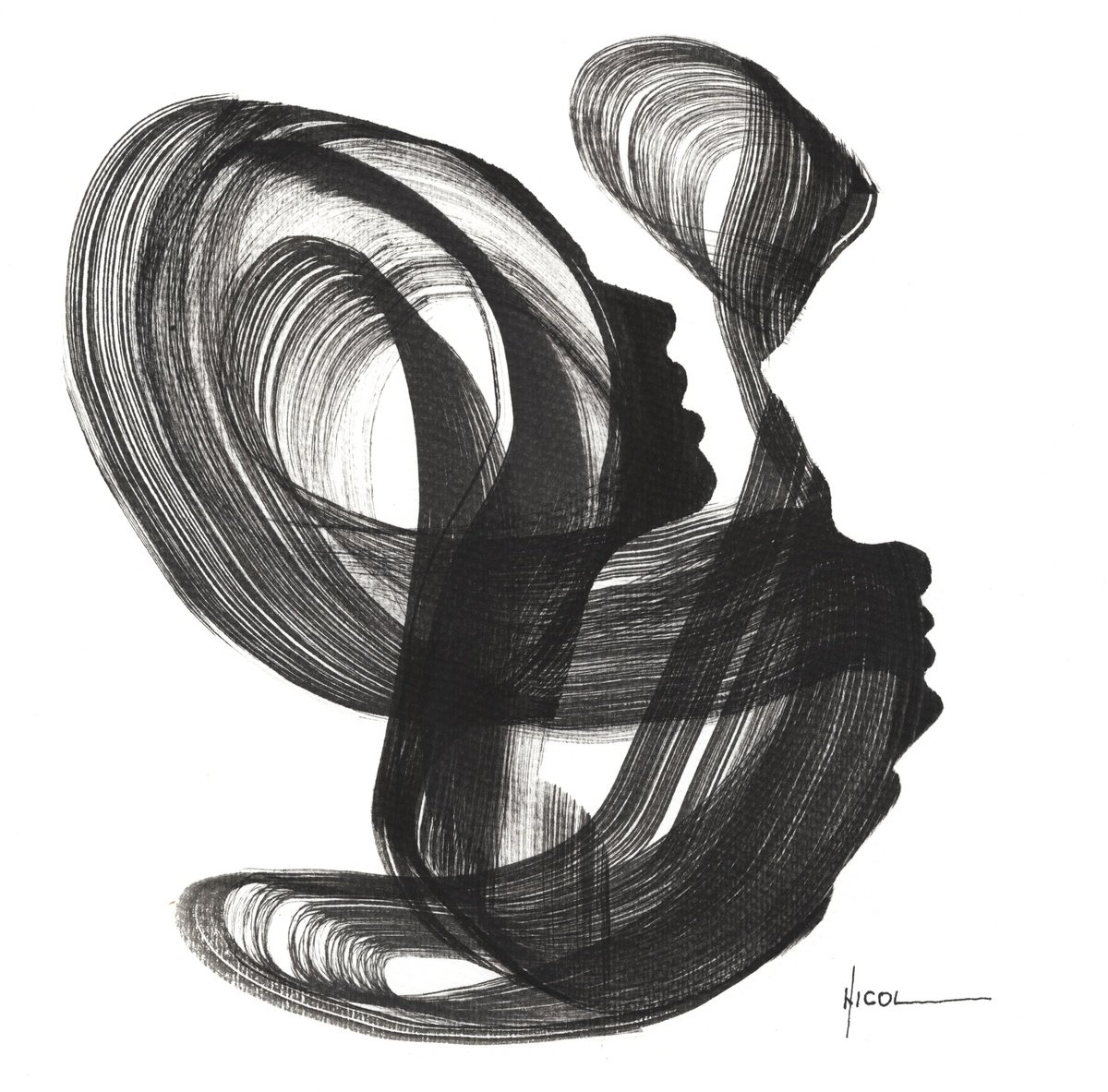 Expressive Ink Drawing , Whispers Between Worlds By Nicol Vacaru, 11 X 11, Artwork For Sale On Artfinder