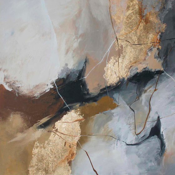 "Desert 2 S" Gray brown gold abstract art