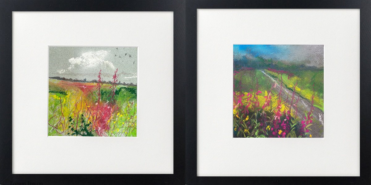 Expressive Landscape Painting By Teresa Tanner, 10 X 10", Two Rosebay Willowherb Views, Original Artwork
