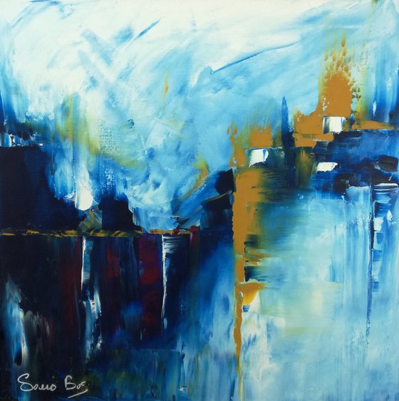 painting with abstract landcape with frame