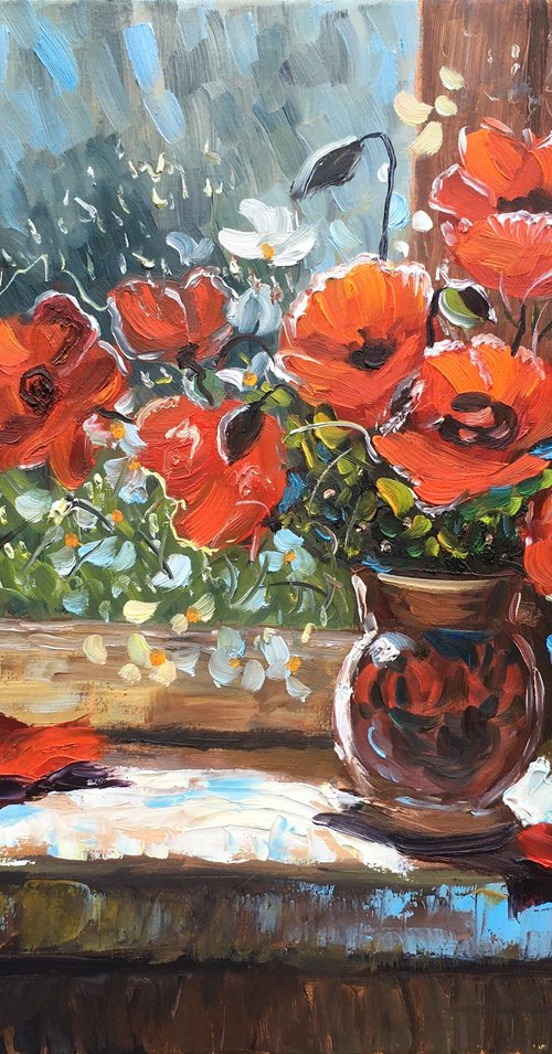 Poppies at the window by Elena Sokolova