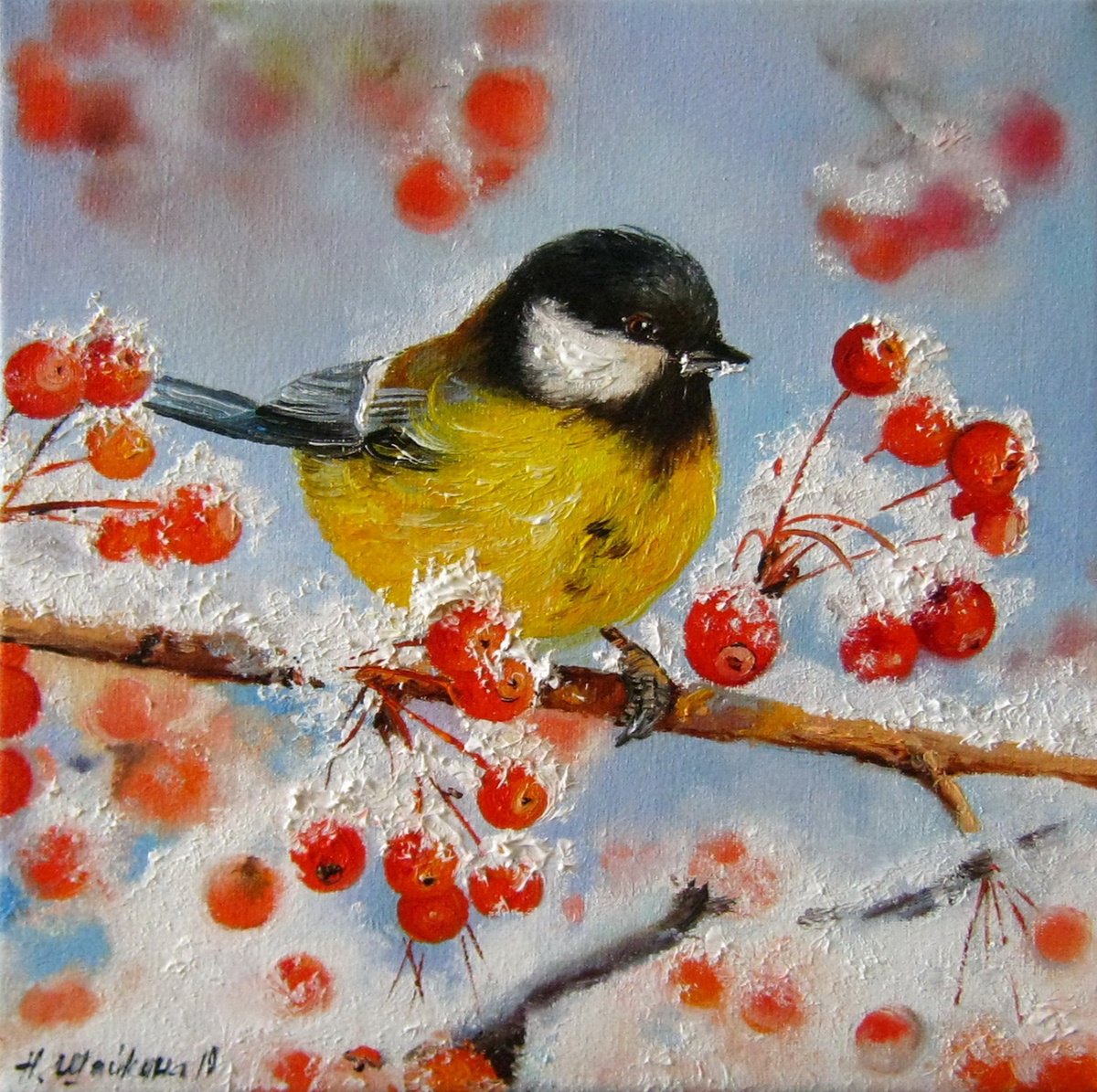 Photorealistic Animal Oil Painting By Natalia Shaykina, 8 X 8", A Berry Bright Day, Original Artwork
