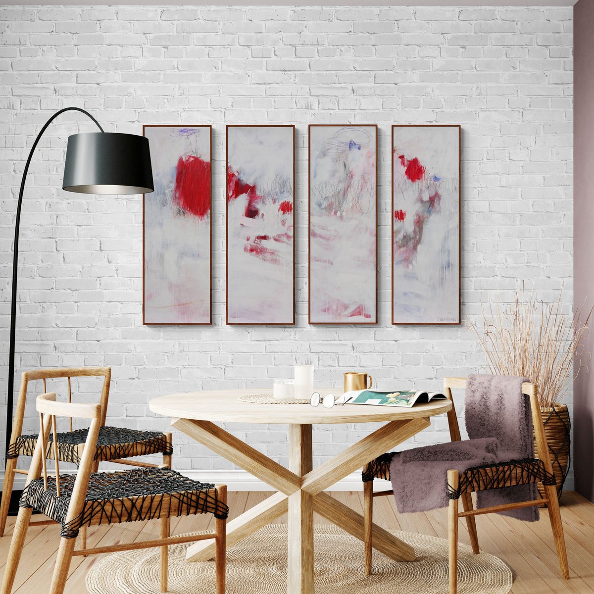 Abstract Botanical Acrylic Painting By Daniela Schweinsberg, 47 X 35, Four Roses (Tetraptychon), Original Artwork