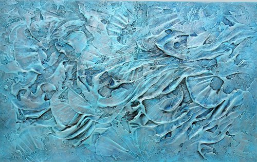 CORAL REEF II. Large Abstract Blue Teal Silver Gray Textured Painting 3D by Sveta Osborne