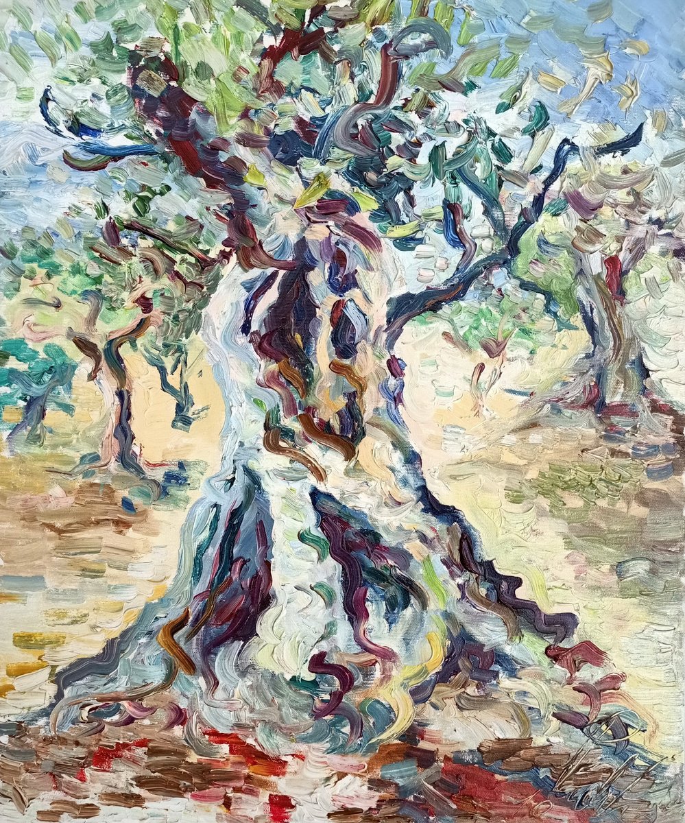 Impressionistic Landscape Oil Painting By Antonino Puliafico, 20 X 24, Ulivo Spaccato, Original Artwork