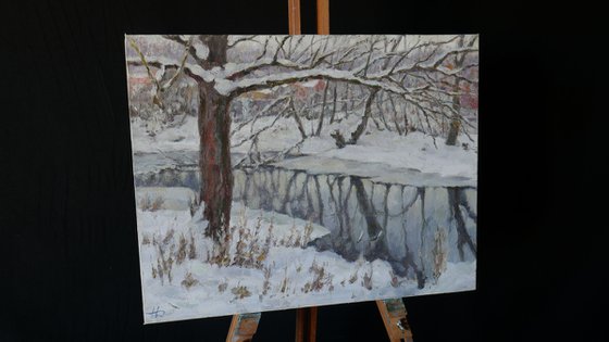 The Winter River - winter landscape painting