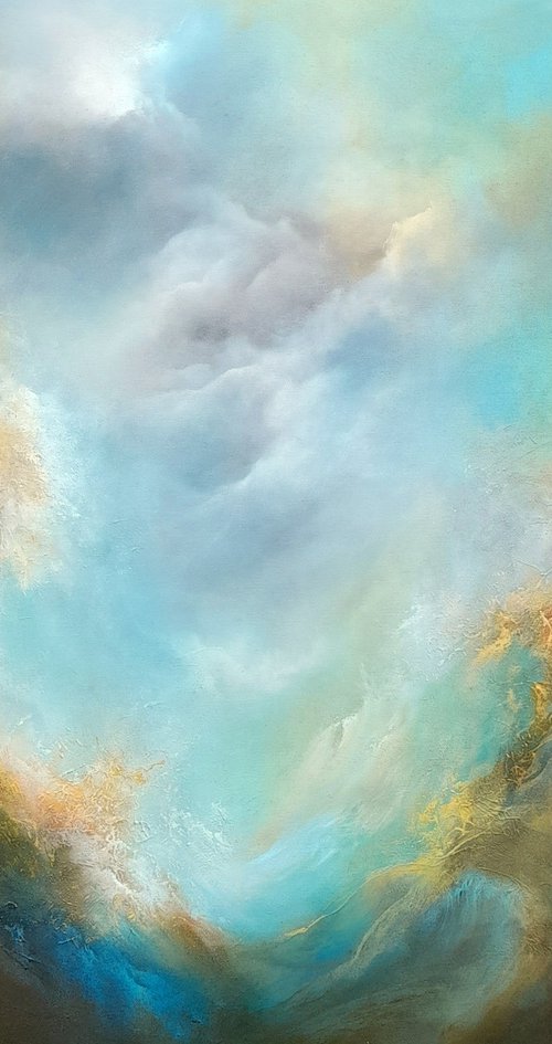 GENESIS (Large Abstract Oil Painting, Cloudscape/Skyscape 100cm X 80 cm) by Gillian Luff
