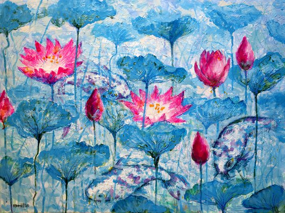 Water Lilies and Koi Fish