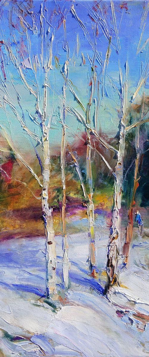 Thaw | Winter landscape with snow | Original oil painting by Helen Shukina