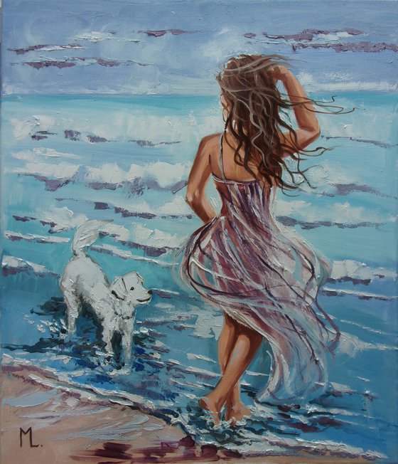 " For Susan :) " SUN SKY SEA SAND liGHt  ORIGINAL OIL PAINTING, GIFT, PALETTE KNIFE