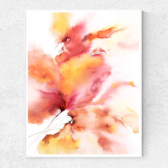 Red yellow flowers, flame painting, watercolor loose flowers bouquet "Sun"