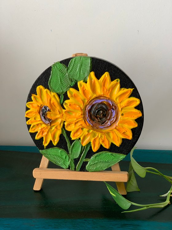 2 sunflowers! Textured sunflowers painting