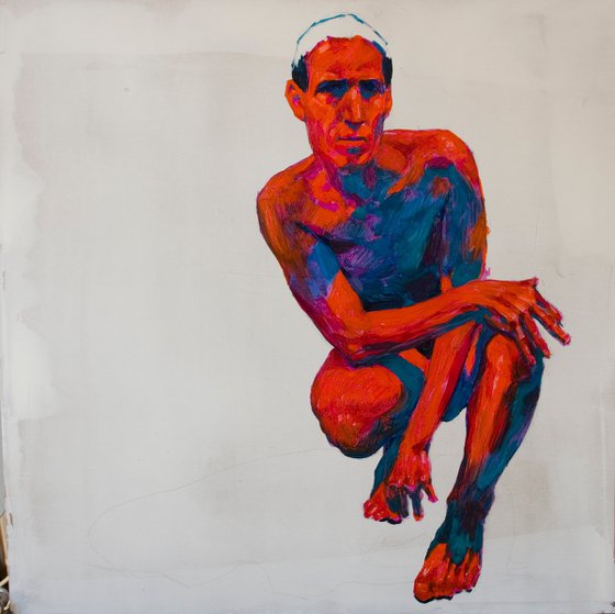 modern pop nude portrait of a man in red and blue