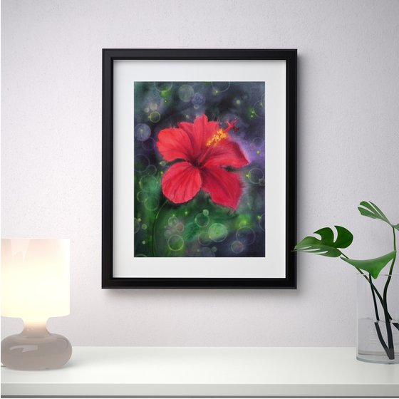 Red Chinese hibiscus - red flower watercolour - red hibiscus - hibiscus watercolor