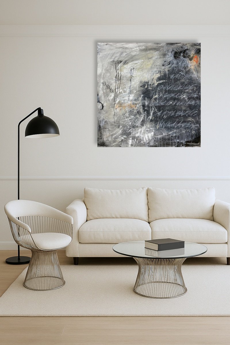 Abstract Acrylic Painting By Jutta Rika Bressem, 39 X 39", Voynich-Project Book I Page 17, Original Artwork